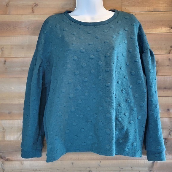 W5 Anthropologie Hunter Green Puff Sleeve Polka Dot Sweater